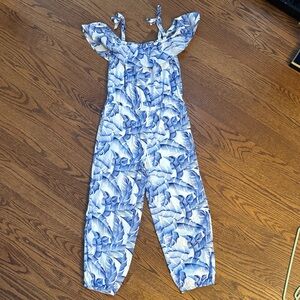 Janie and Jack White and Blue Tropical Print Romper